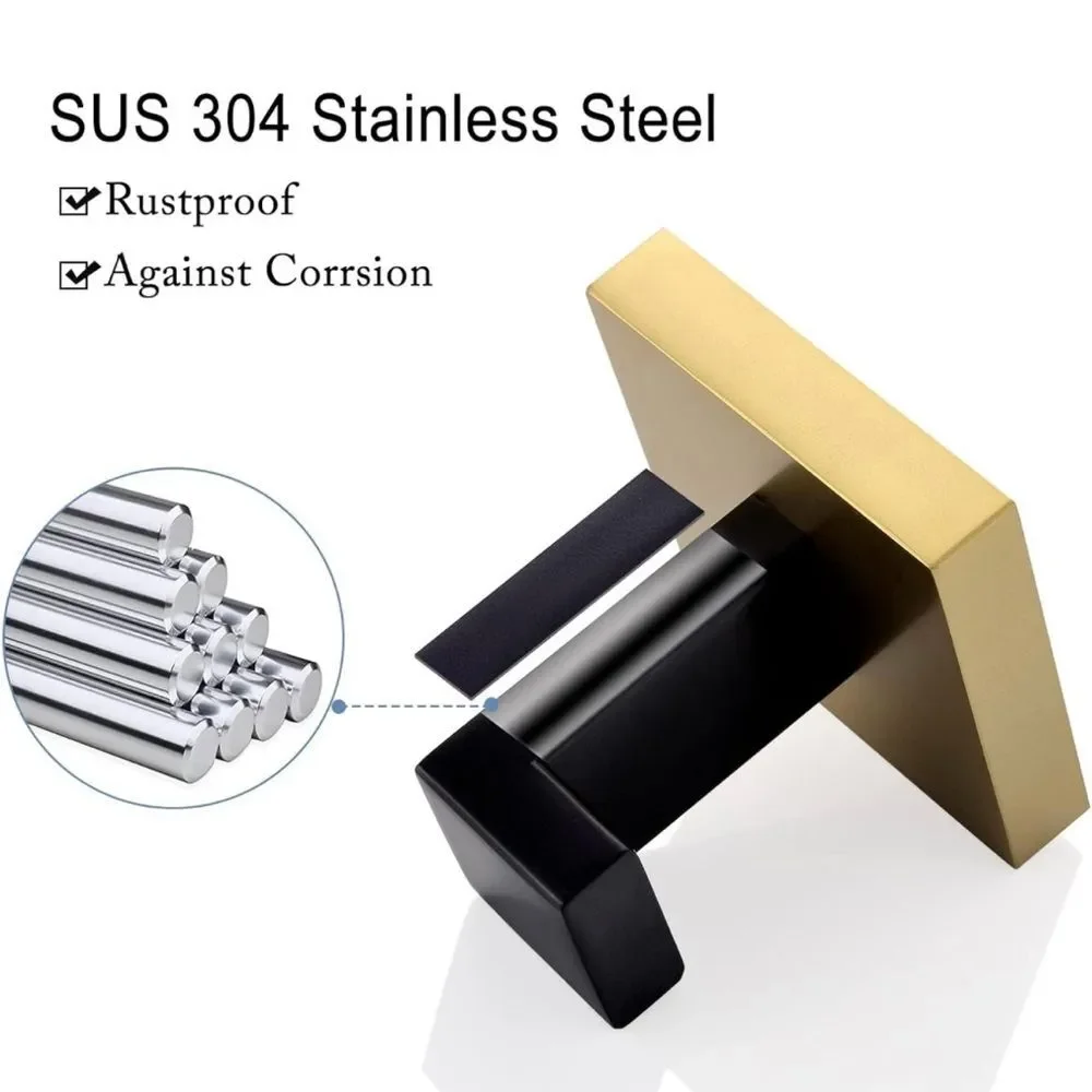 Bathroom Kitchen Robe Hook Black and Gold Wall Mount are Stainless Steel